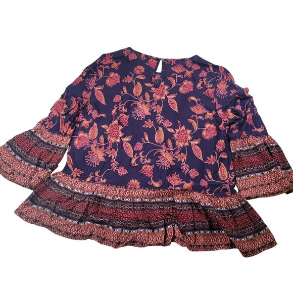 Beachlunchlounge Collection Women Boho Floral Peplum Peasant Blouse Size M - Picture 9 of 10